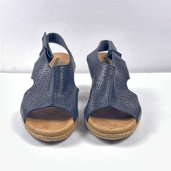 Clarks Lafley Rosen Sandals Womens 8.5 Navy Wedge Slingback Espadrille Cushion - Picture 8 of 11